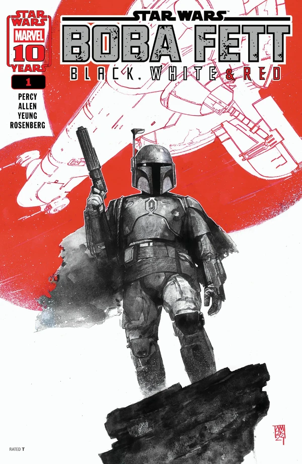 Обложка комикса Боба Фетт: Чёрный, белый и красный (Star Wars: Boba Fett — Black, White & Red), 2025.